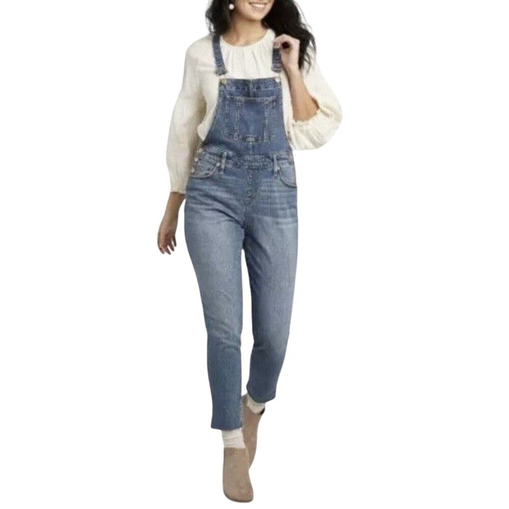 J. Crew L5444 Womens Denim Bib Overalls Indigo Wash Size XS classic casual jeans